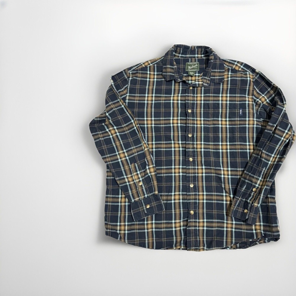 Woolrich Shirt Men's XL Blue Plaid Cotton Button Up Long Sleeve Shirt Outdoor